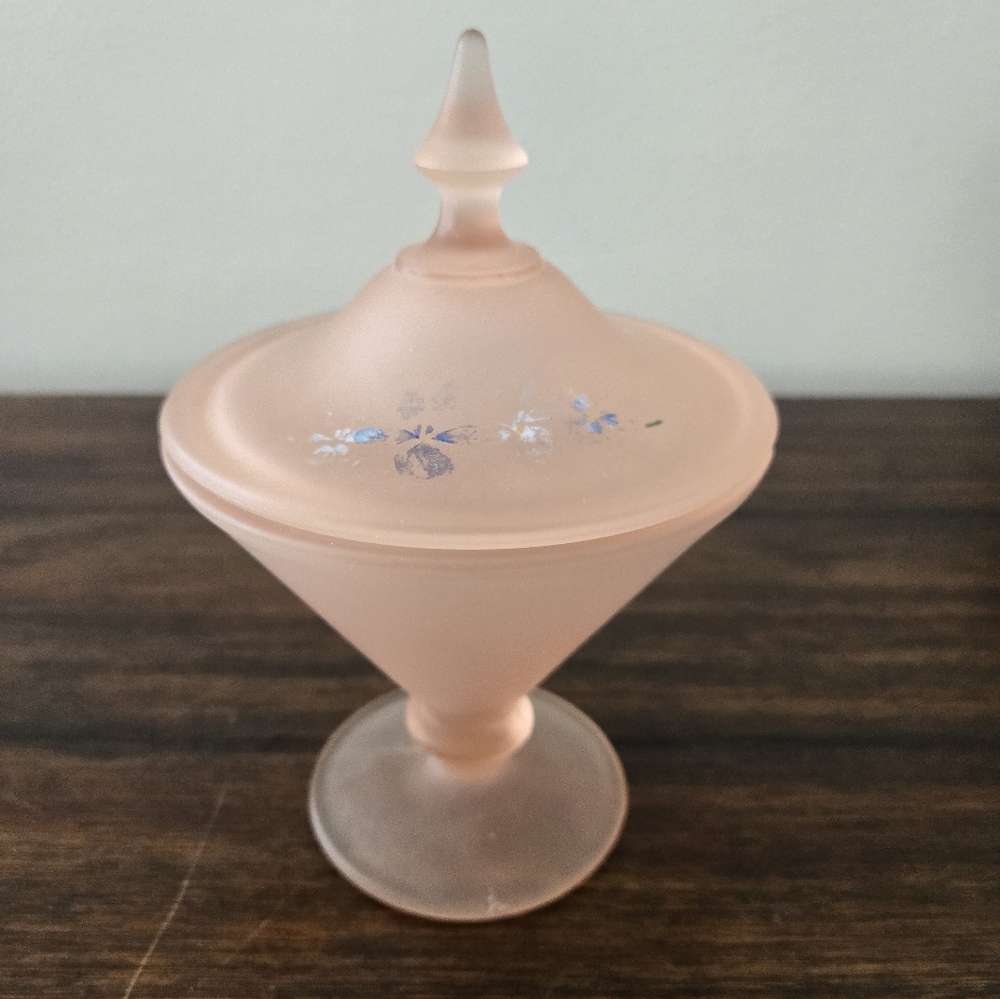 Antique 20s Tiffin Glass Co Pink Frosted Glass Conic Apothecary Candy Jar W Lid
